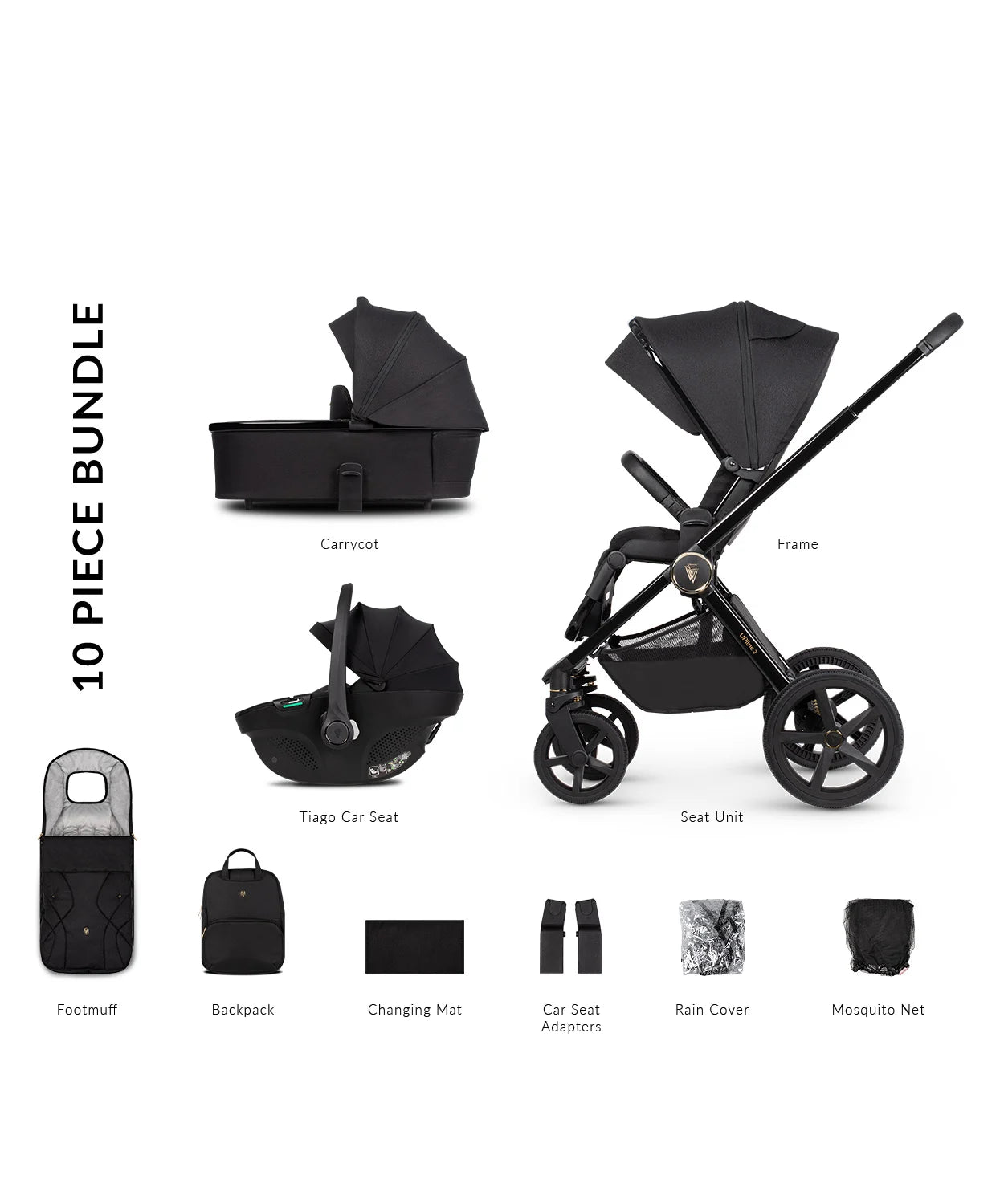 Venicci Upline 2 Pram 3 in 1 (Tiago Black)