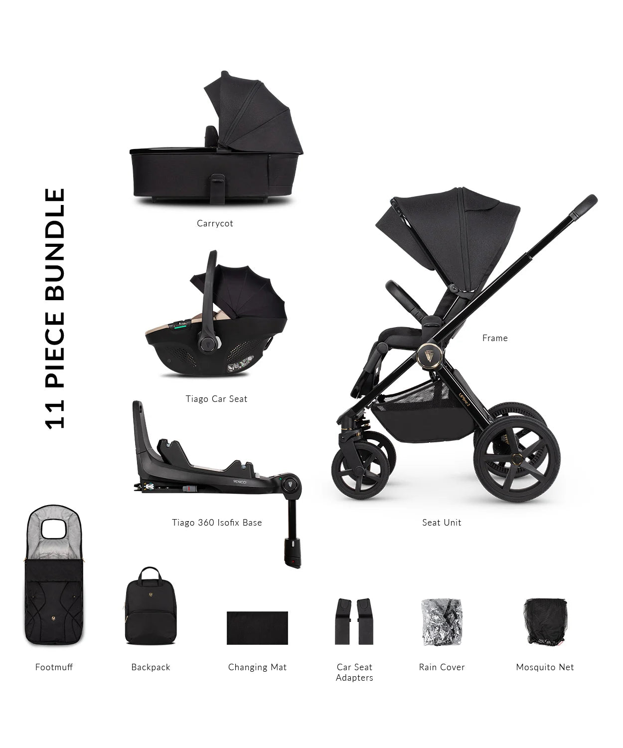 Venicci Upline 2 Pram 3 in 1 Complete Travel System Bundle + Base 360 (Tiago Beige)