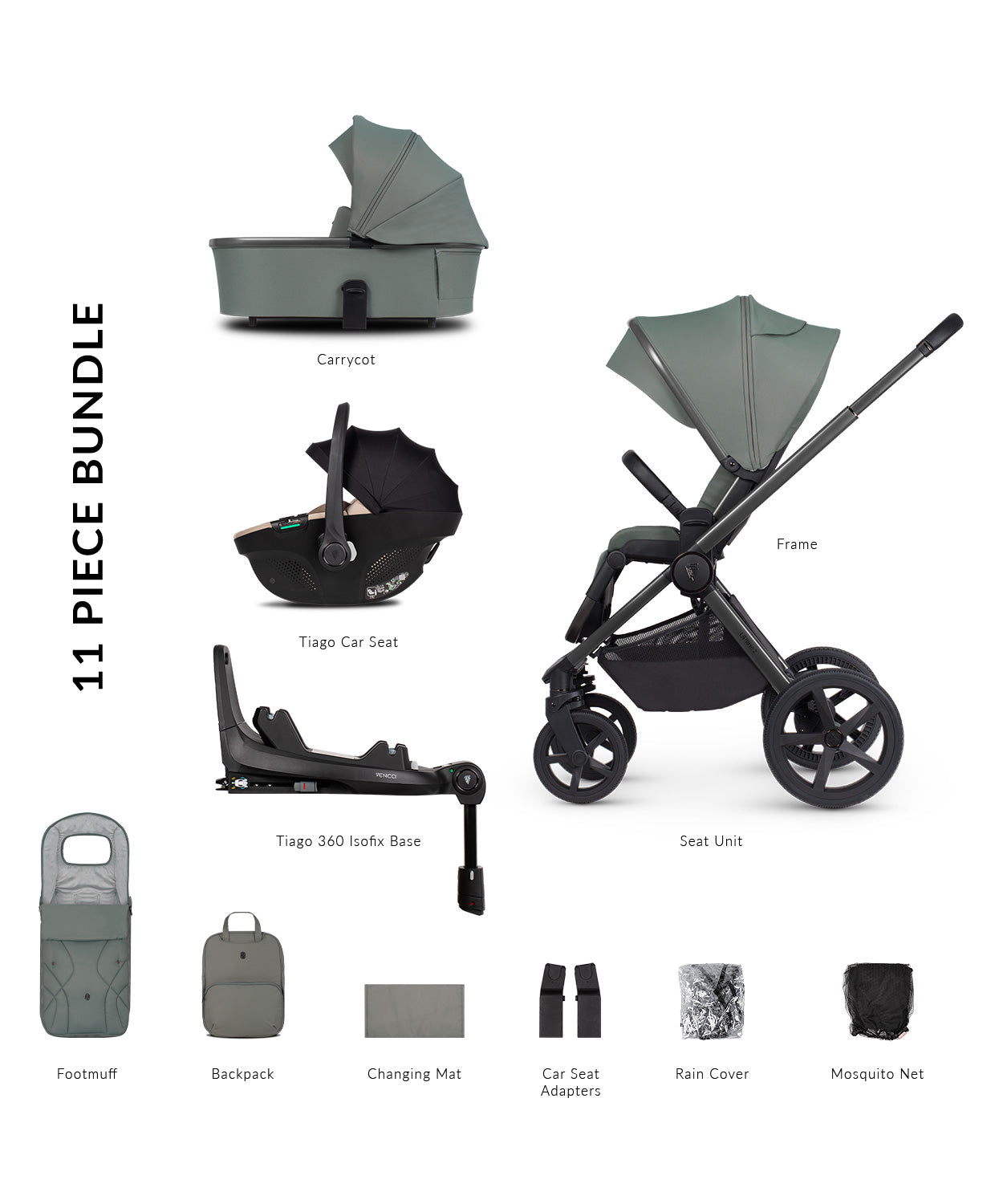 Venicci Upline 2 Pram 3 in 1 Complete Travel System Bundle + Base 360 (Tiago Beige)