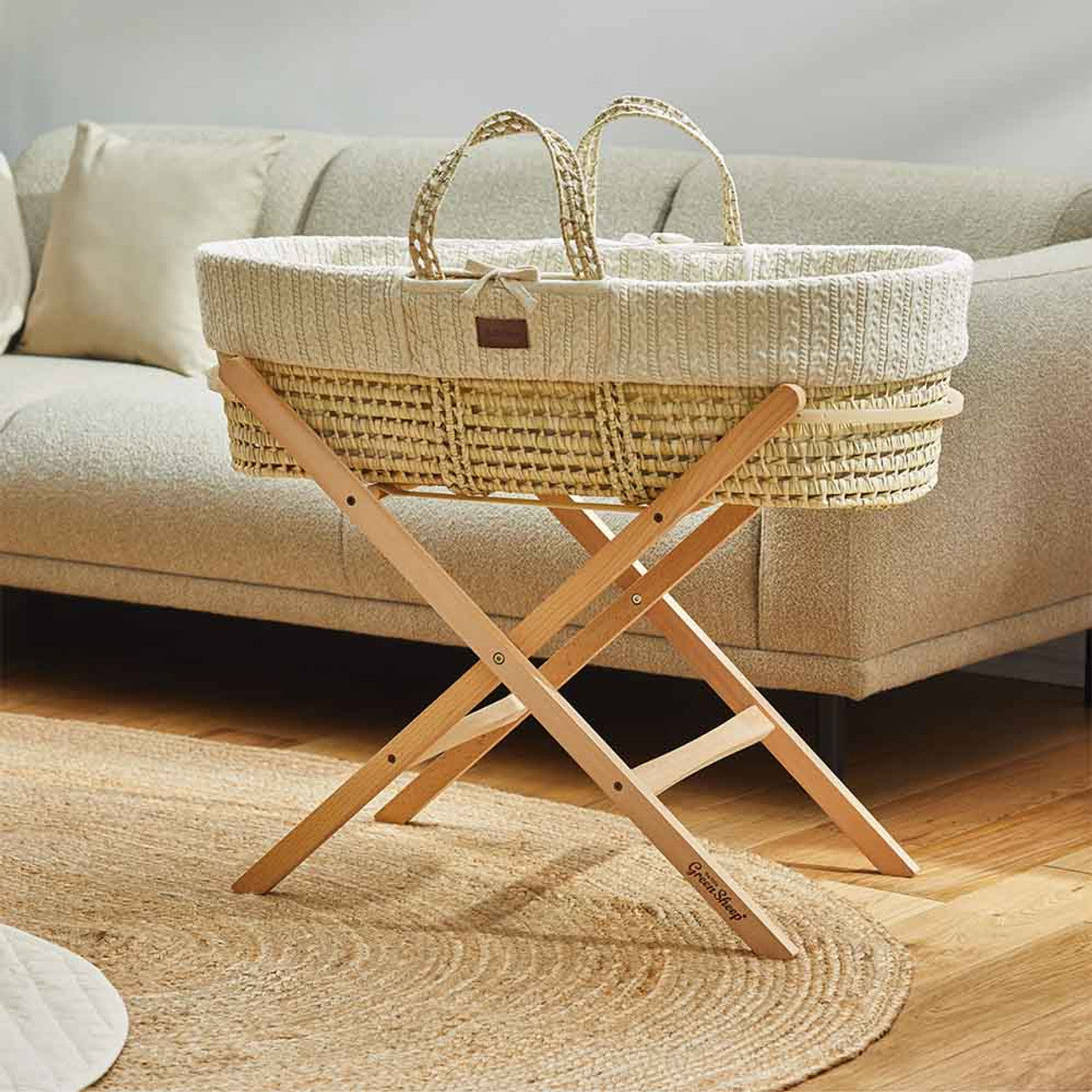 The Little Green Sheep Organic Knitted Moses Basket & Mattress