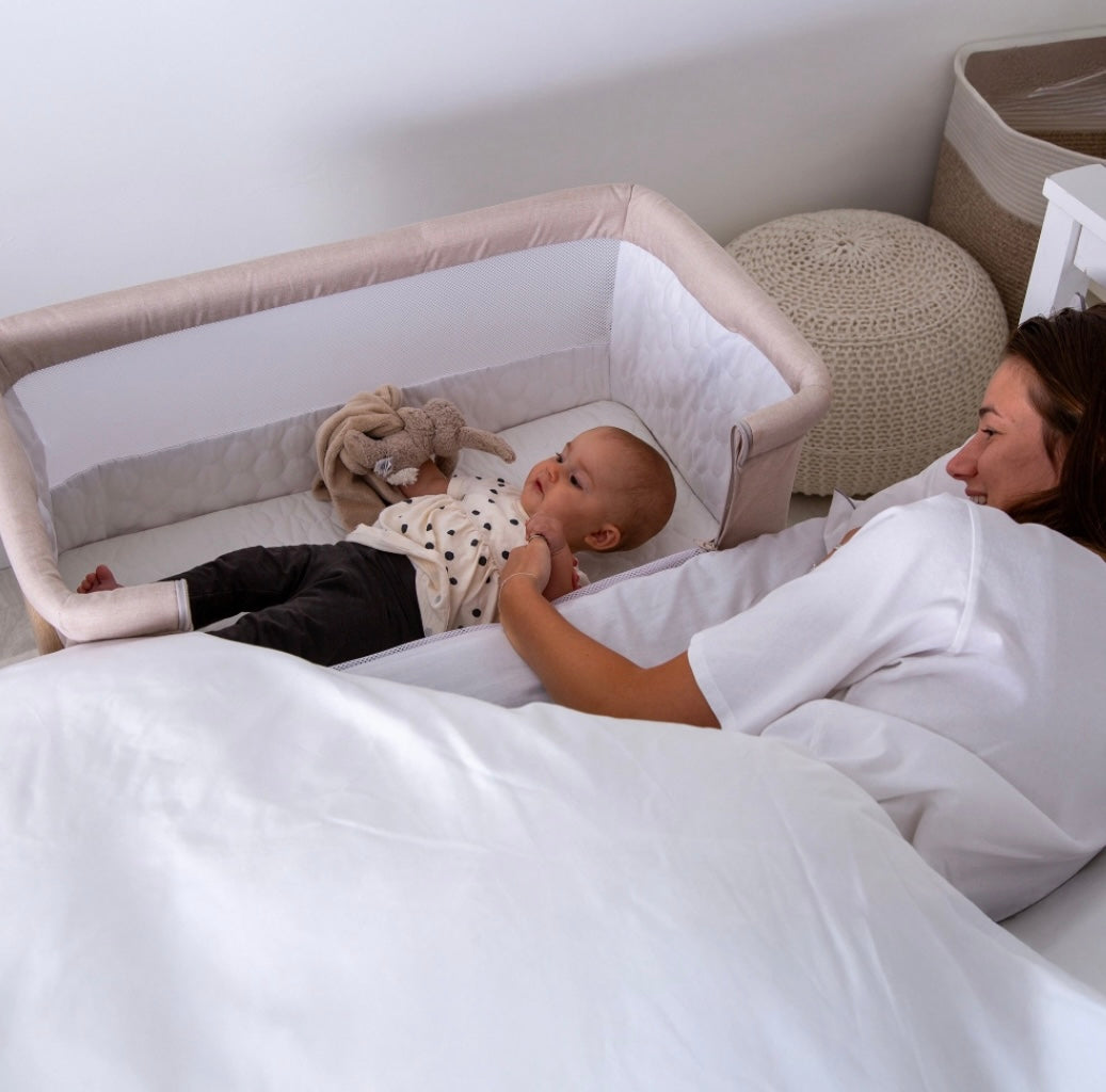 Red Kite Rockabye Bedside Crib - Oatmeal