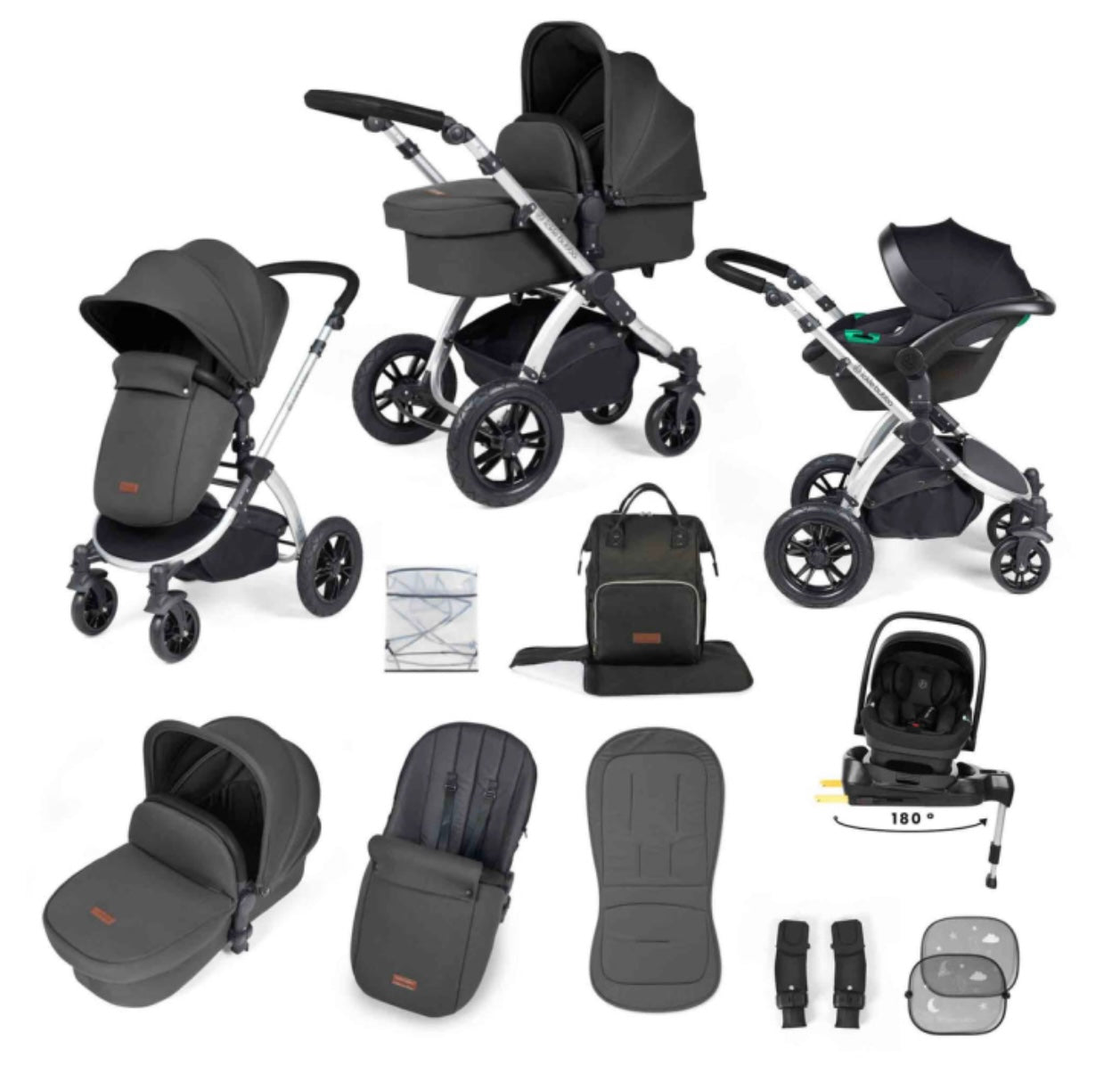 Ickle Bubba Stomp Luxe 12 Piece Travel System with i-Size Nimbus Car Seat & Spin Isofix