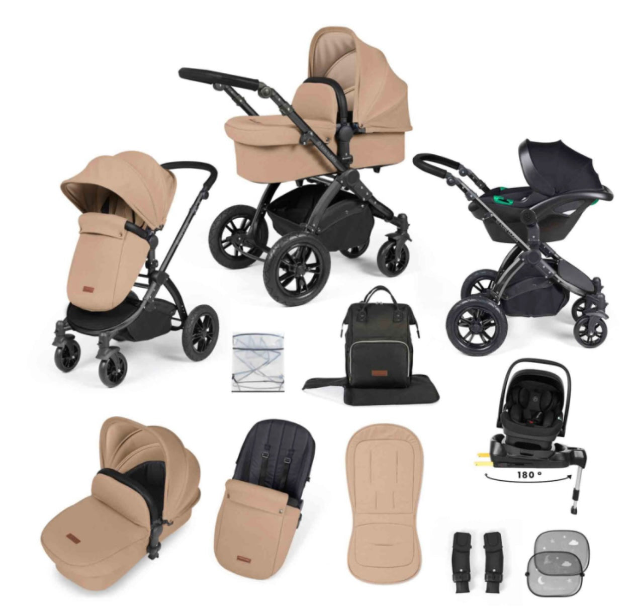 Ickle Bubba Stomp Luxe 12 Piece Travel System with i-Size Nimbus Car Seat & Spin Isofix