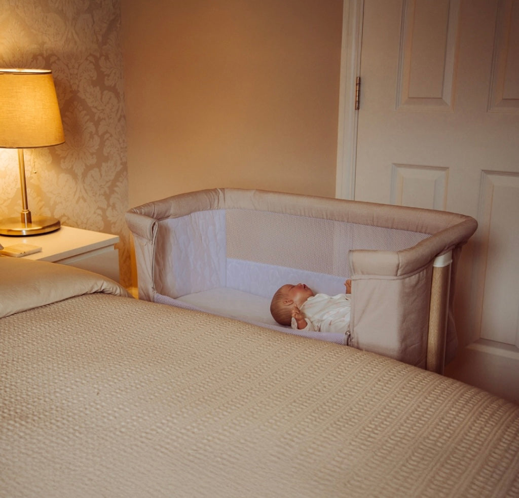 Red Kite Rockabye Bedside Crib - Oatmeal