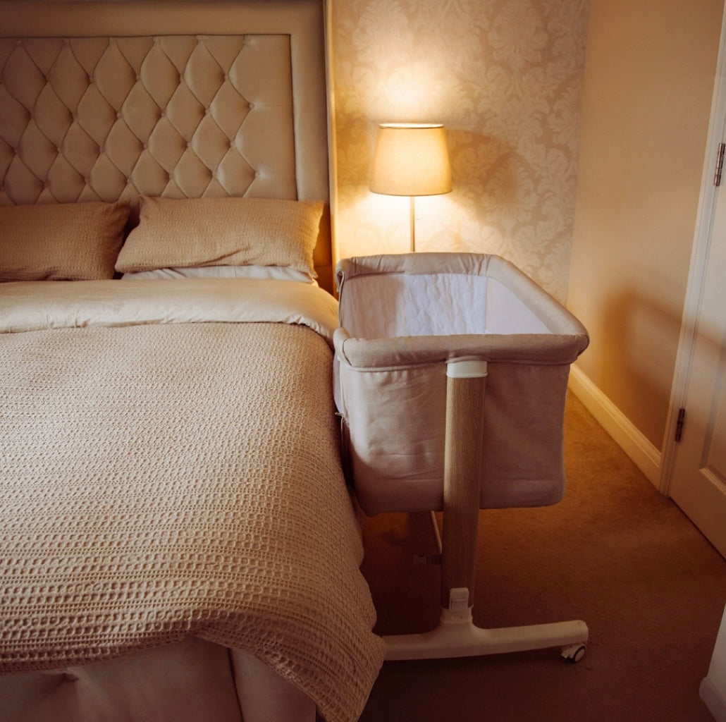 Red Kite Rockabye Bedside Crib - Oatmeal