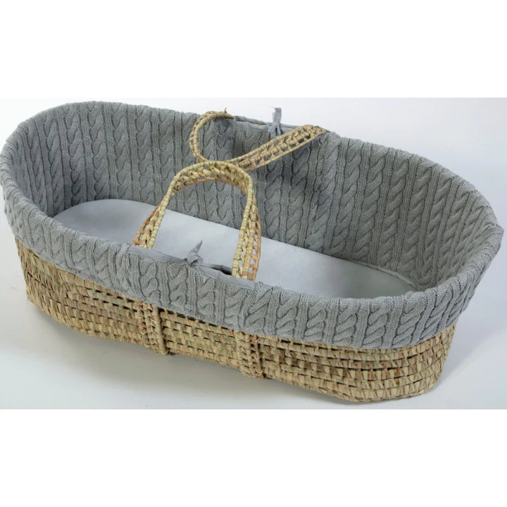 Cuddles Collection Cable Knit Moses Basket Folding Stand Bundle